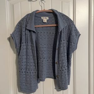 Button down light blue crochet shirt/vest